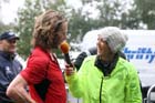 Allison Curbishley interviews Ceri Rees after his victory in the Kielder Marathon. Photo: David T. Hewitson/Sports for All Pics